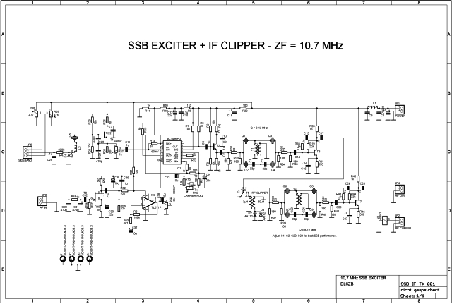 Circuit diagram, SSB exciter 10.7 MHz